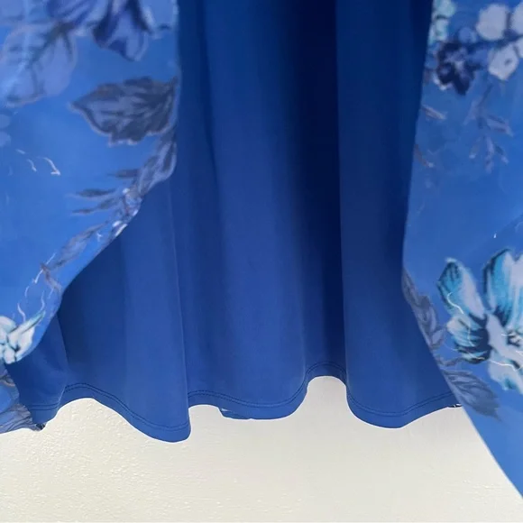 Lane Bryant Blue Floral Metallic Print Sleeveless Mock Neck Pleated Midi Dress - Picture 4 of 10